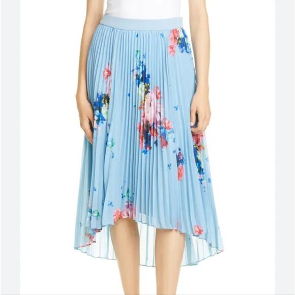 NEW Ted Baker Harrpa Raspberry Ripple Pleated Floral Midi Skirt Light Blue - Picture 3 of 12